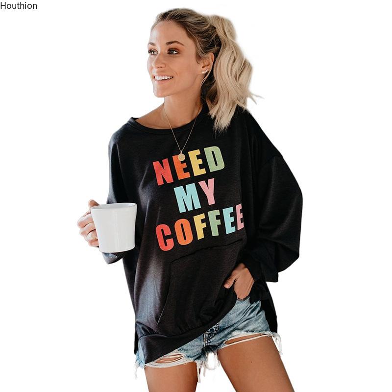 

Houthion Women's Sweater New Fashion Autumn and Winter Temperament Round Neck Pullover Letter Printing Knitted Long Sleeves, Black