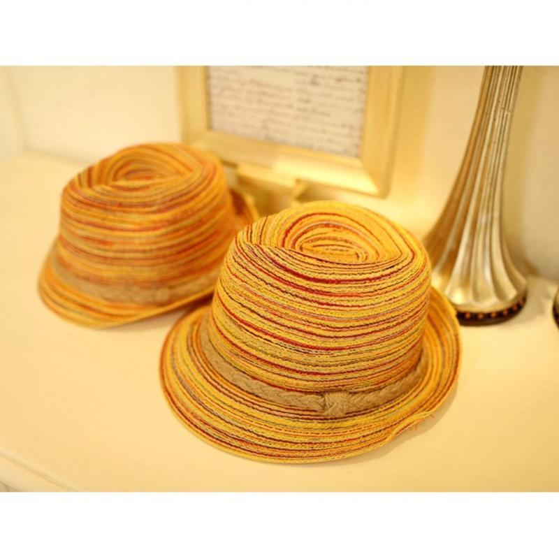 

Women Daily Beach Fashion Casual Wide Brim Travel Adult Rainbow Stripe Gift Summer Exquisite Straw Hat Holiday Weaving, As pic