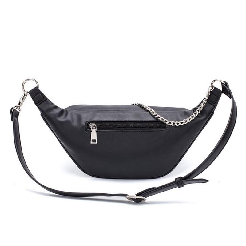 

New Fanny Pack Fashion Waist Bag High Quality PU Leather Belt Chest Bag with Chain Women Shoulder Bags, Black