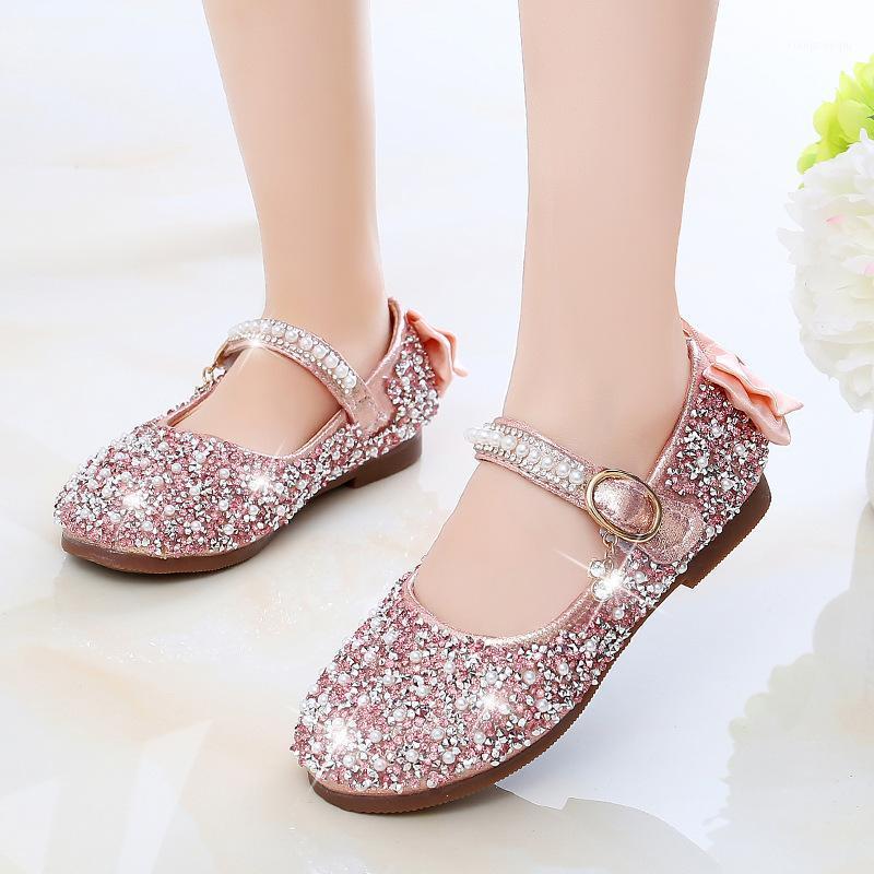 

New 2021 Spring Kids Shoes For Girls Leather Party Shoes Children's Princess Wedding Flats Fashion Mary Jane Sequined Kids1, Golden