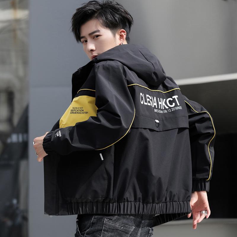 

Streetwear Letter Print Patchwork Coat and Jacket Men Outwear Hooded Jackets Men Windbreaker -5XL Outside Mens Clothing Hip Hop, Blue