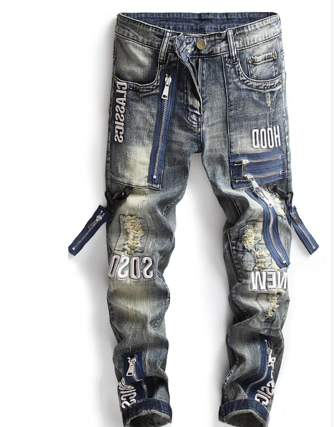 

Spring and Fall of the Vintage Elastic-piercing Make-up Jeans for Men in Straight-bodied Line Zb2m, As shown