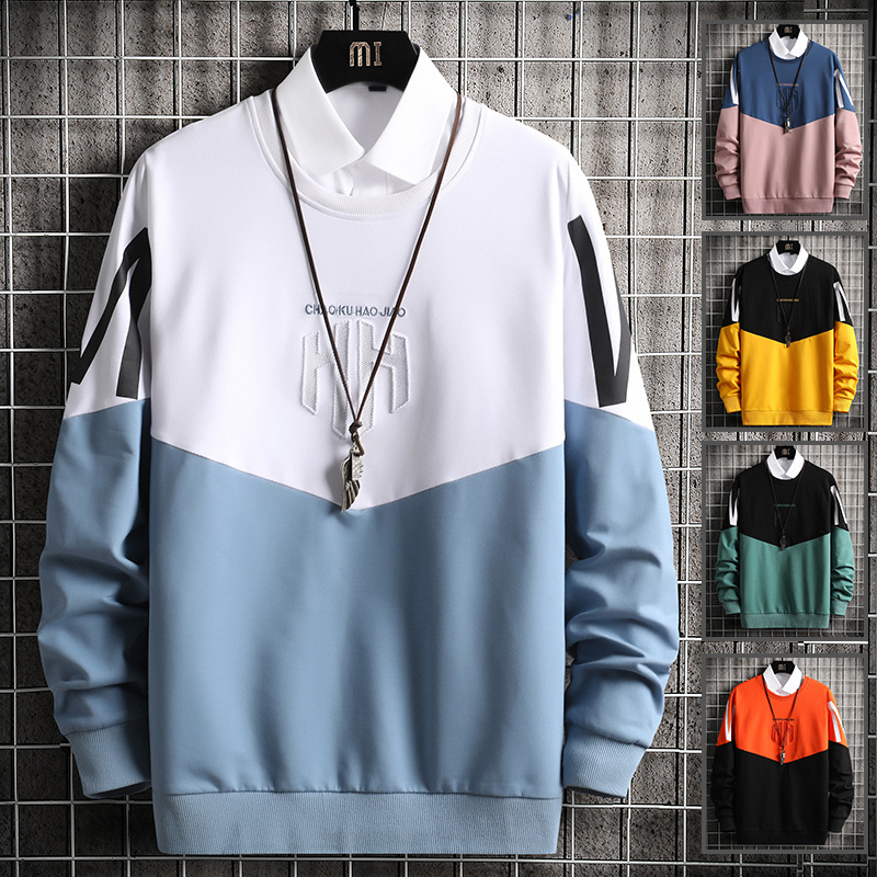 

Embroidery H Mens Tracksuit Hoodie O-neck Pullover Sweatshirts Hoodies Men Winter Patchwork Print Hoodies Streetwear Homme, Blue