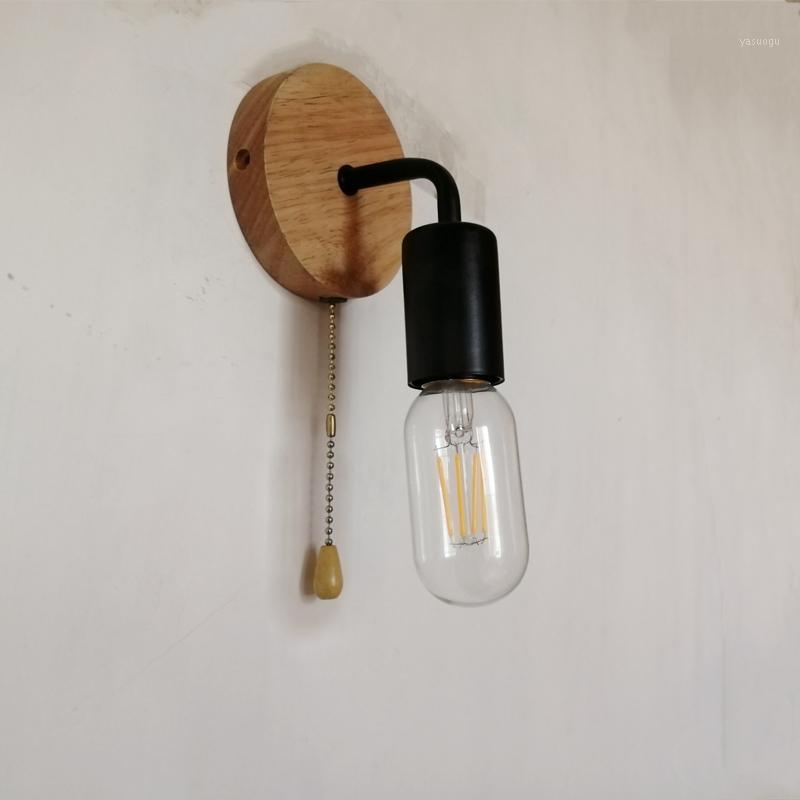 

Contracted LED Sconce Nordic Wood Wall Lamp with Switch for Loft Bedroom Home Light Fixture Retro Wall Light Decor Edison Lamp1