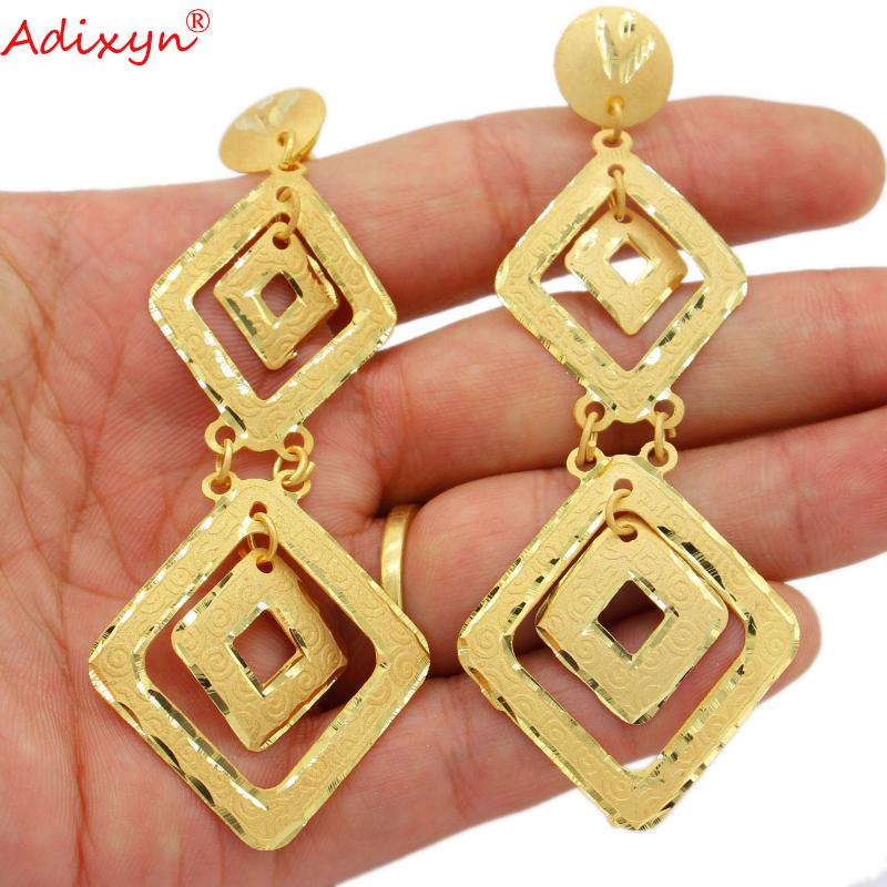 

Adixyn 2021 NEW Luxury Unusual earrings for Women Girls 24k Gold Color Drop Earrings Dubai Jewelry India Arab Items N01066