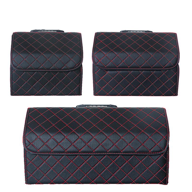 

Car Storage Bag PU Leather Trunk Organizer back red line