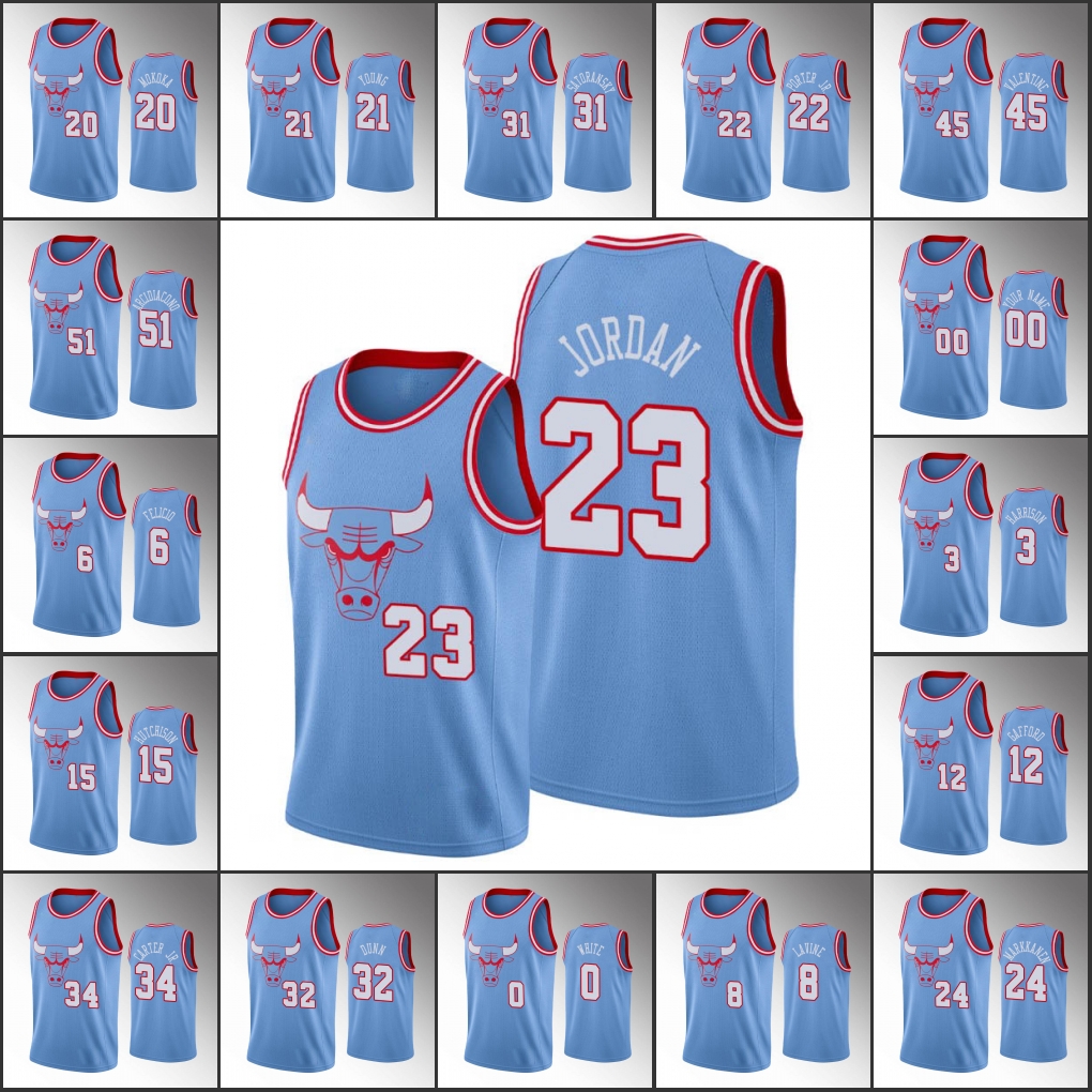 

Chicago Bulls Men Michael Jor dan Zach LaVine Lauri Markkanen Coby White Wendell Carter Jr. Blue NBA 2020 Custom Jersey, Black