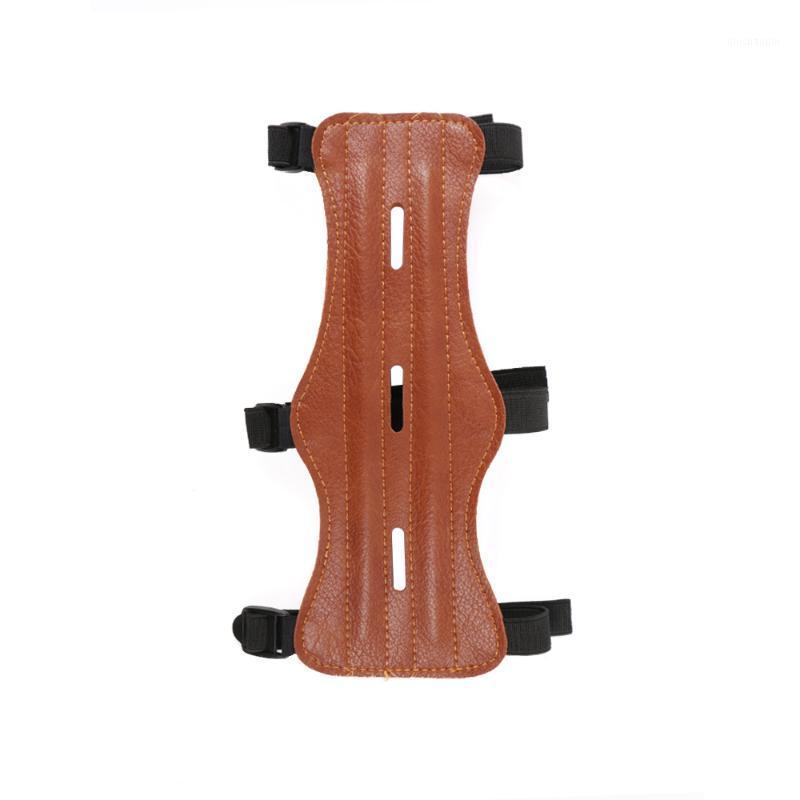 

Pu Leather 3 Strap Shooting Target Archery Arm Guard Protection Safe Strap1, Brown