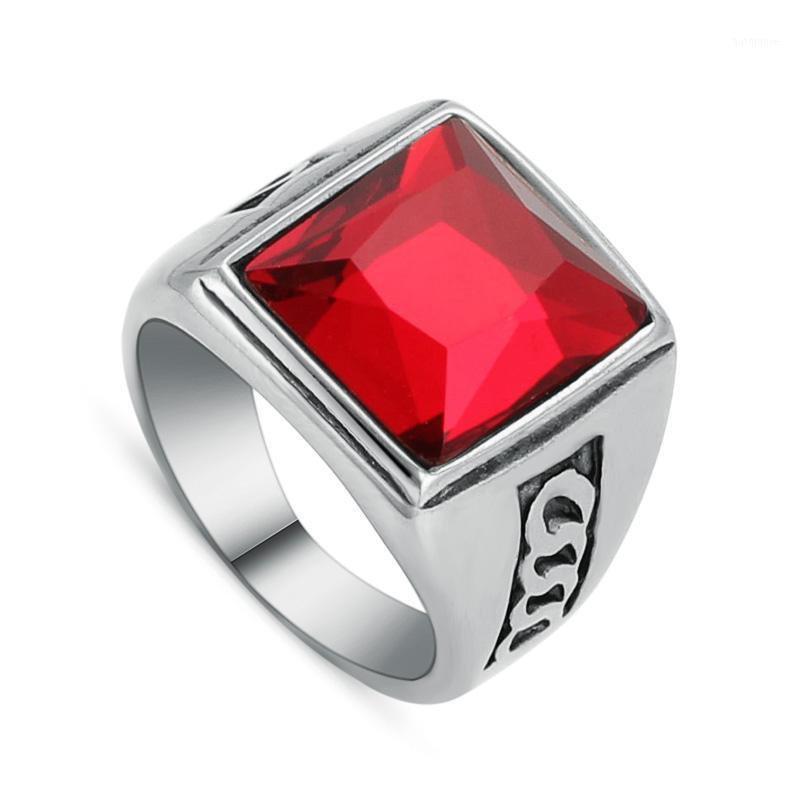 

Red Stone Ring Square Crystal Men's Stainless Steel Finger Rings Male Fashion Jewelry Vintage Style Party Gift Wholesale (A122)1