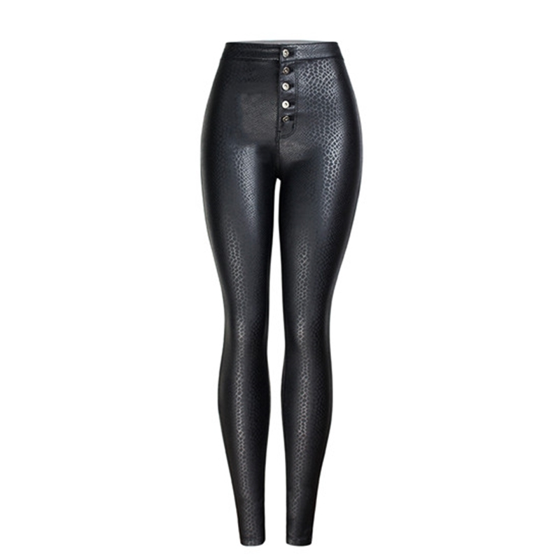 

2021 New Black high waist velvet of women plutonium leather Autumn and winter button thin pants NPTX