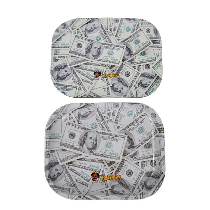 

Honey puff rolling tray with magnetiic lids Size roll paper Metal tray Tobacco display tray Stroage cigarette accessories 4 style for choose