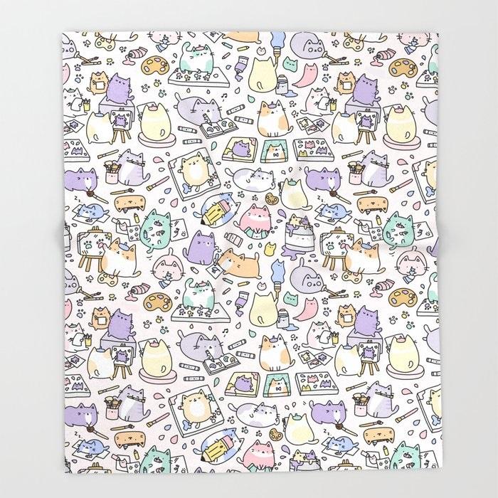 

Cartoon Cute Cat Throw Blanket Portable Soft Picnic Blanket Warm Sofa Bed Sheets Flannel for Bed