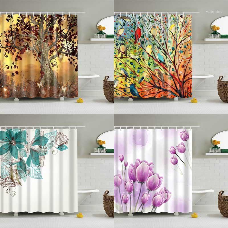 

Tree Flower Shower Curtain Landscape Green Plant Bath Curtain for Bathroom Waterproof large 3D Blackout for Bathroom 180*200cm1