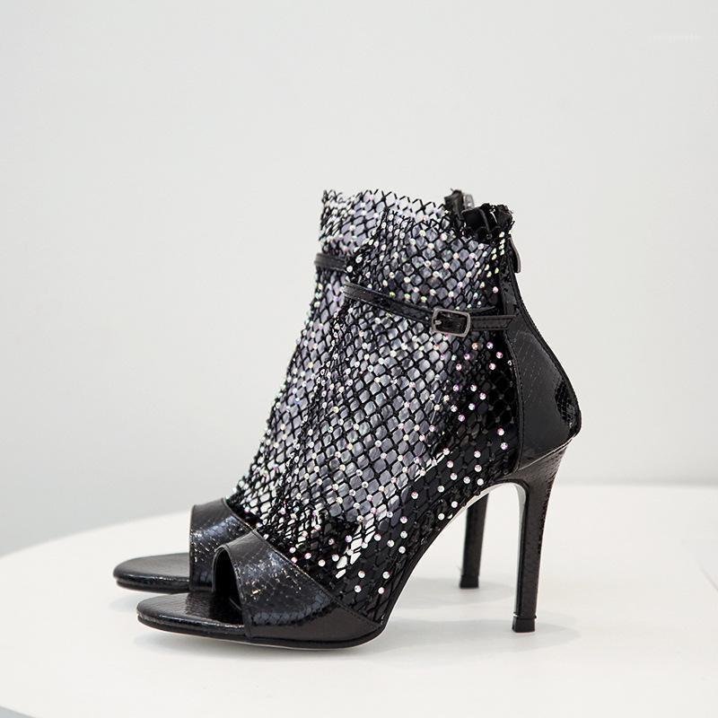 

Fish Mouth Shoes Open Toe Crystal Sandals Boots 2020 Summer New Banquet Fine Heel Roman High Heels Sandals 35-42 Womens Shoes1, Black