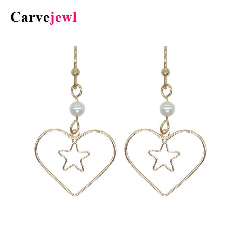 

Dangle & Chandelier Carvejewl Pearl Earrings Big Heart Small Star Pendant Drop For Women Jewelry Korean 2021 Wholesale