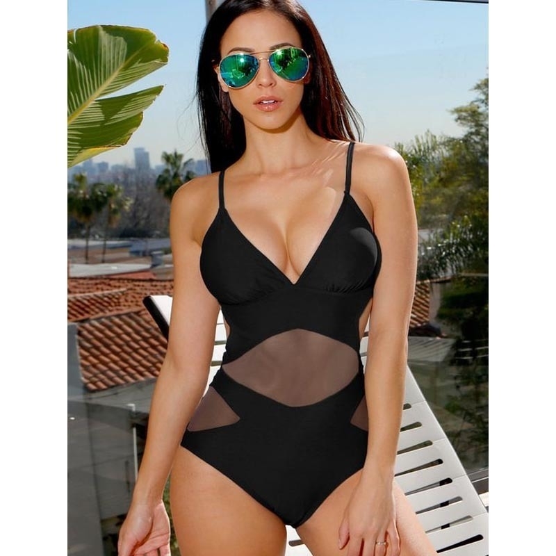 

Trikini Sexy Monokini Mesh Swimwear Women High Waist Swimsuit Femle Mesh Bathing Suit Triquini Brazilian Maillot De Bain Y200824, Mid mesh