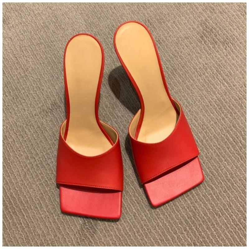 

New 2020 Fashion Design Women Slipper Square Toe High Heel Sandal Slippers Summer Outdoor Beach Slides Dress Shoes1, Black