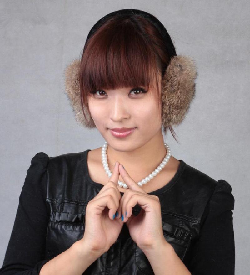 

earmuffs real fur winter earmuffs unisex natural fur ear warmer white, black, brown,grey girls winter ear prector.A794, Dark grey