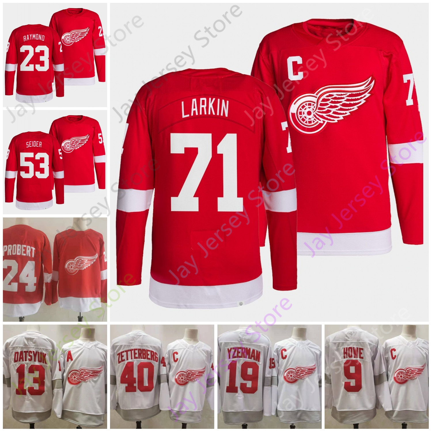 

Ice Hockey Jersey Gordie Howe Pavel Datsyuk Steve Yzerman Lucas Raymond Bob Probert Henrik Zetterberg Moritz Seider Dylan Larkin Sergei Fedorov, As pic