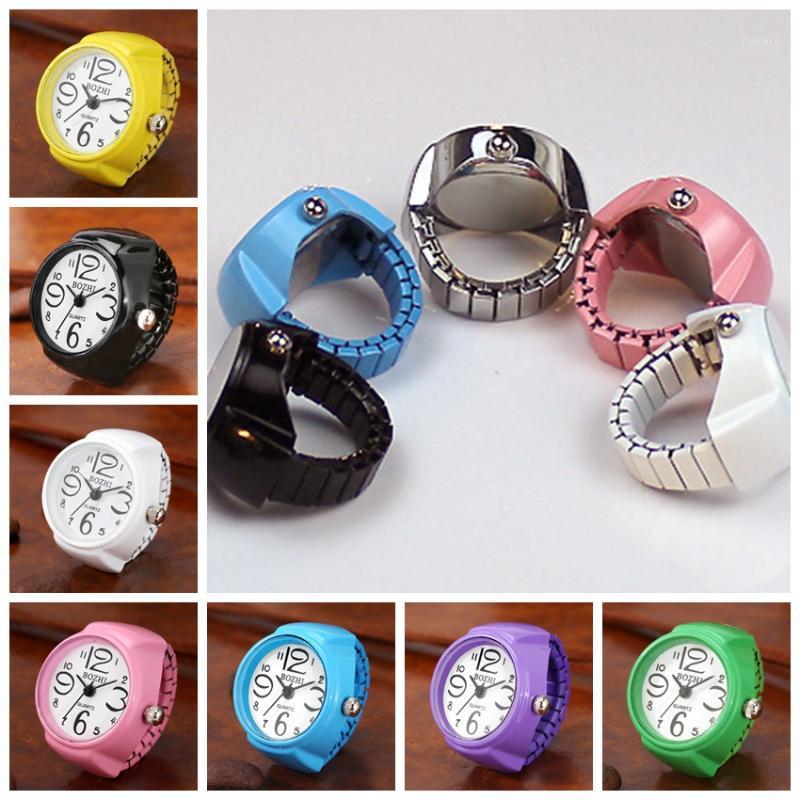 

Cluster Rings Vibrant Candy Color Big Numbers Mini Finger Ring Watch Elastic Band Quartz Watches Steel Round Elastic1