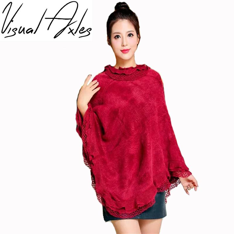 

Visual Axles] 2020 Solid Color Fur Cape Poncho Fashion Winter Women Fringe Crochet Fleece Poncho Coats Sweater