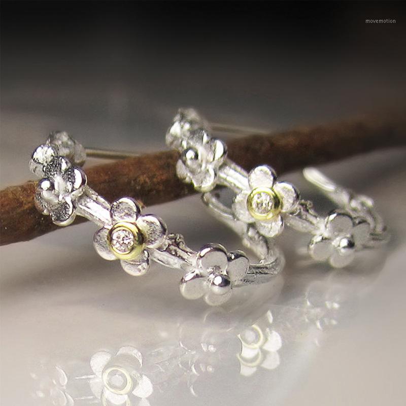 

Delicate Blooming Flower C Shaped Stud Earrings Chic Jewelry Silver Color Plant Branch Lovely Earrings Studs Jewelry1