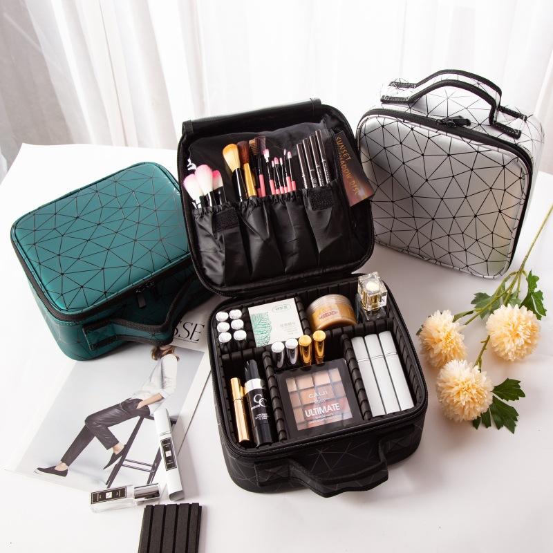 

Female Makeup Case Profession Fashion Cosmetics Bag Organizer Neceser Storage Box Portable PU Suitcase Women Large Capacity Bag, Black