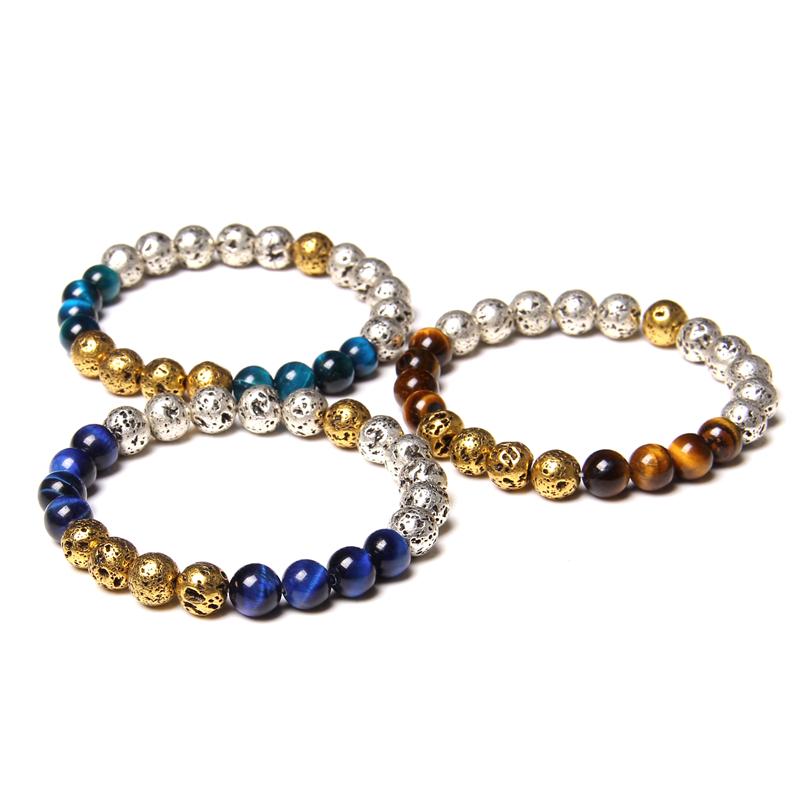 

Lava Stone Beads Bracelet Electroplated Volcanic Energy Balance Essential Oil Diffuser Tiger Eye Yoga Bracelets For Women Men