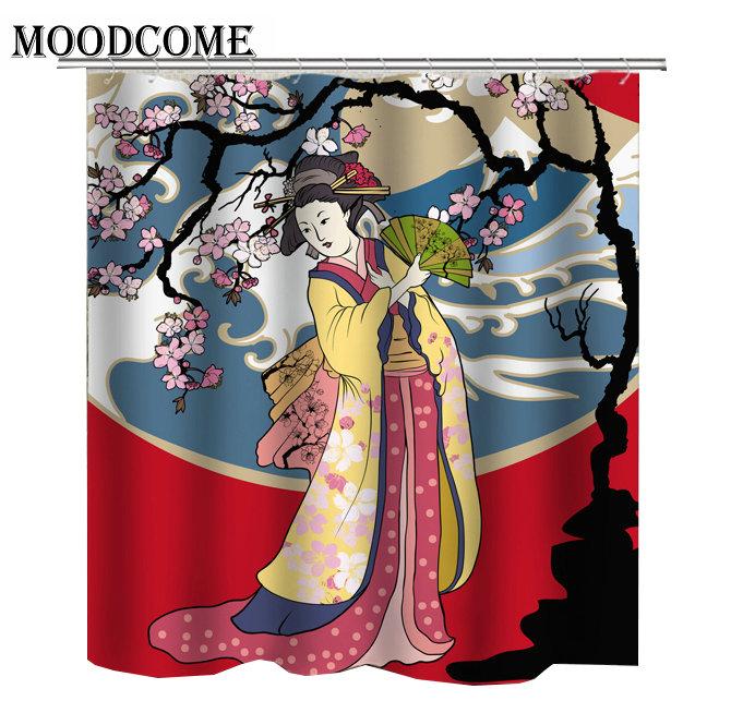 

Japanese geisha shower curtain bathroom waterproof polyester curtain shower bath