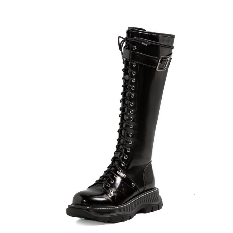 

2021 New Chunky Heels Side Party Night Club Shoes Genuine Leather Women Knee High Autumn Winter Boots Tbc9, Black