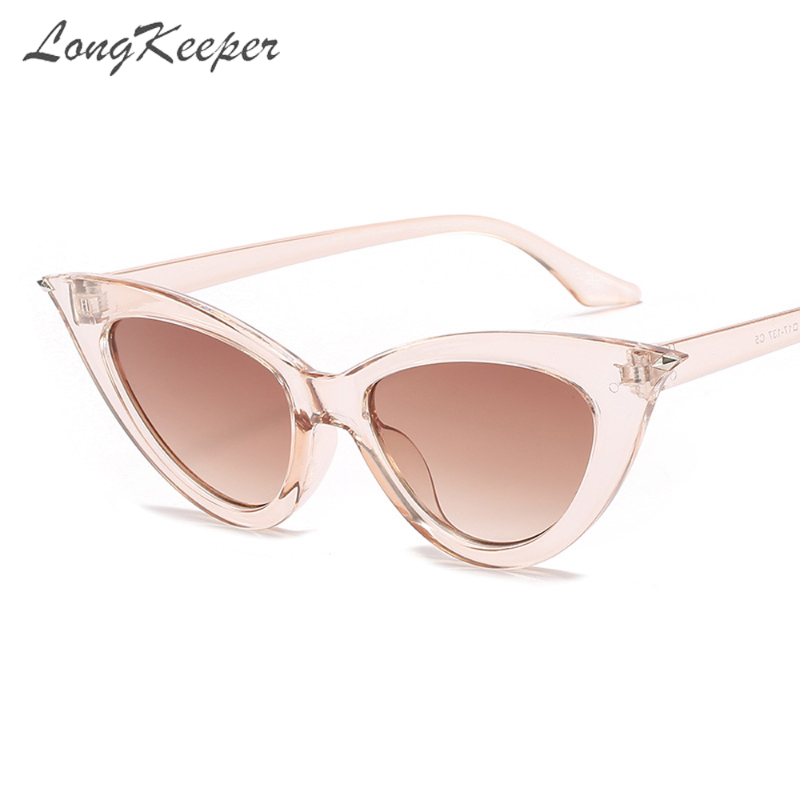 

LongKeeper Popular Fashion Small Cat Eye Sunglasses Woman Vintage Decor Eyewear Men Champagne Sun Glasses Shades UV400