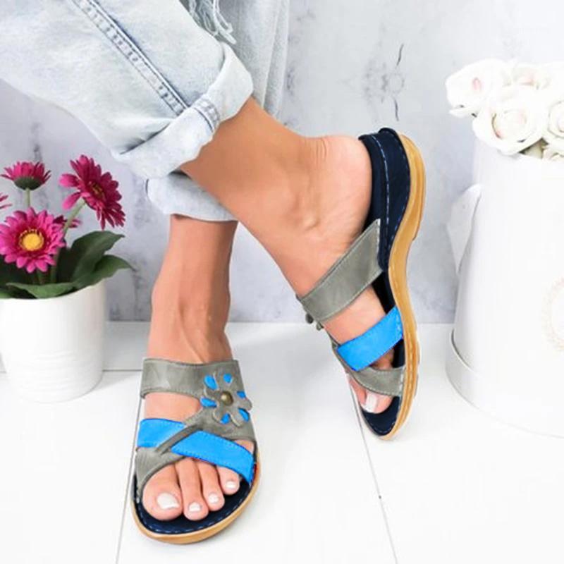 

Woman Slippers Flower Platform Colorful Ethnic Flat Shoes Woman Comfortable Casual Fashion Sandals Female 2020 Summer New Hot1, Blue
