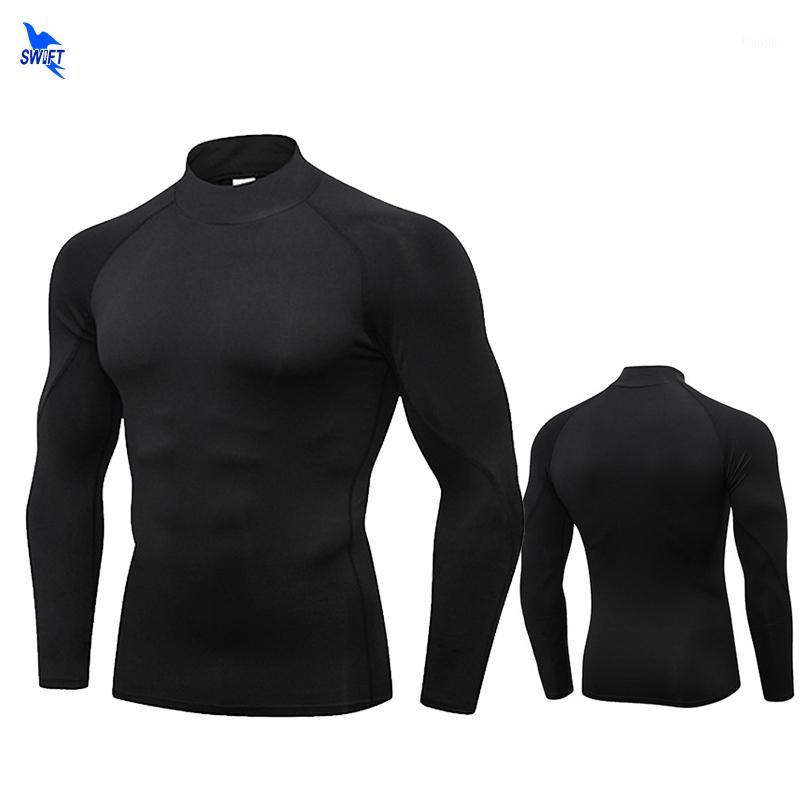 

Stand Collar Quick Dry Men Running Shirts Compression Long Sleeve Rashguard Gym T Shirt Sport Training Crossfit Fitness Tops1, 1058 black blue