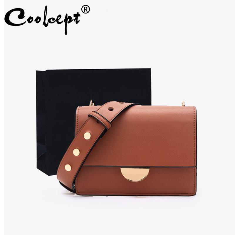 

Coolcept Casual Retro Women Bags Designer Brand Chic Strap Female Handbags Luxury Pu Leather Crossbody Messenger Bag Large Purse, Black