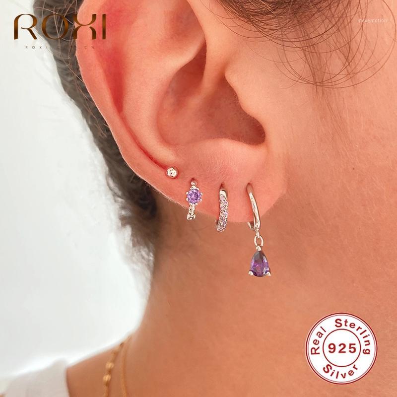 

ROXI Bohemia Small Purple Zircon Stone Round Beads Hoop Earrings for Women Wedding Jewelry Earrings 925 Sterling Silver Brincos1