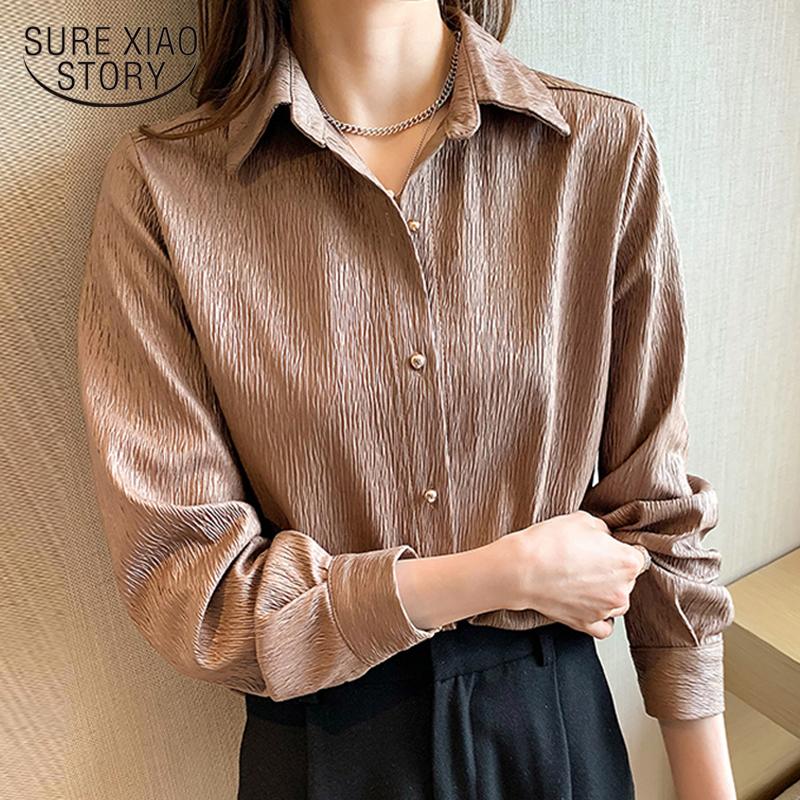 

Women's Blouses & Shirts 2022 Spring Button Loose White Shirt Casual Korean Office Pleated Tops Solid Female Blusas