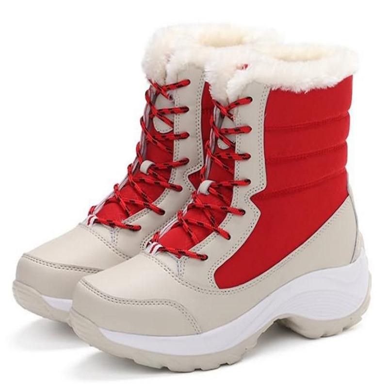 

Big Size Women Snow Boots Winter Warm Women Boots Waterproof Thick Bottom Female Mid-Calf Platform Fur Shoes Woman XKD2178, Beige