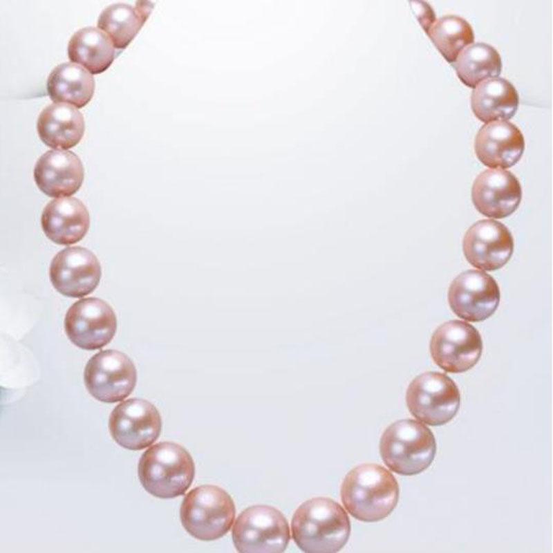 

free shipping noble jewelry classic 12-13mm south sea round lavender pearl necklace 925s1