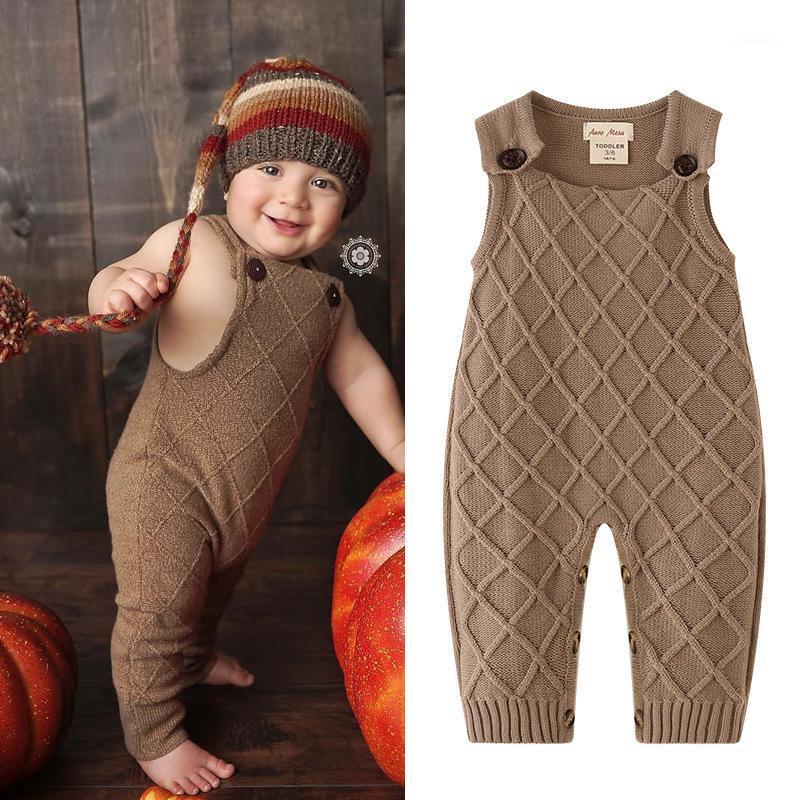 

2021 Baby Boys Girl Romper Infant Knitted Jumpsuit Newborn Baby Girl Sleevless Knit Romper One Piece Autumn Overalls for Boys1, Khaki