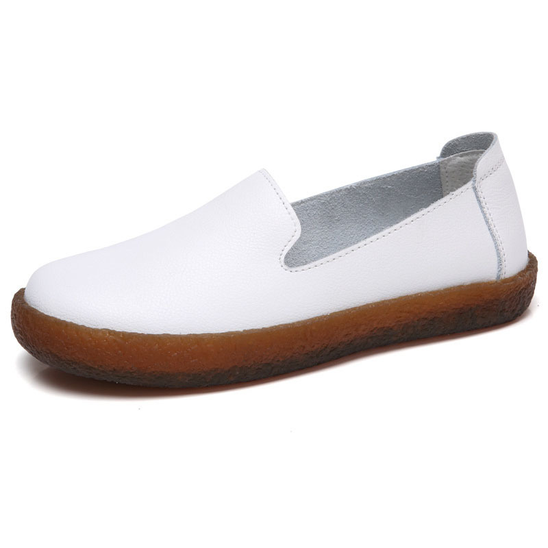 

2020 Flat Plus Size Genuine Fashionable Leather Apartments Comfort Slip on Women Lazy Casual Shoes Z91b, Black