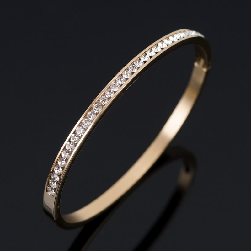 

Fashion Round Crystal Stainless Steel Bracelets For Women Friends Gifts Luxury Rhinestones Couple Wedding Jewelry