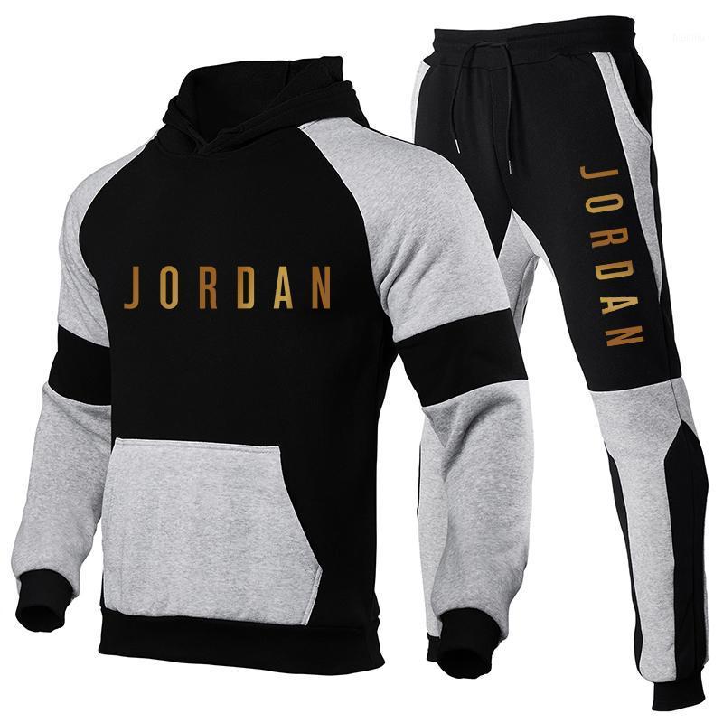 

Fashion Tracksuit Warm Men Sport Patchwork Set Hoodie Sweatshirt Fitness Workout Running Suit Casual Tops+Pants 2 Pieces Sets1, Black-red-h