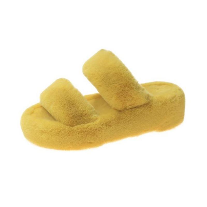 

Winter Women House Fur Slippers Fluffy Faux Fur Platform Fashion Warm Indoor Slip on Female Slides cozy home furry Slippers, Black