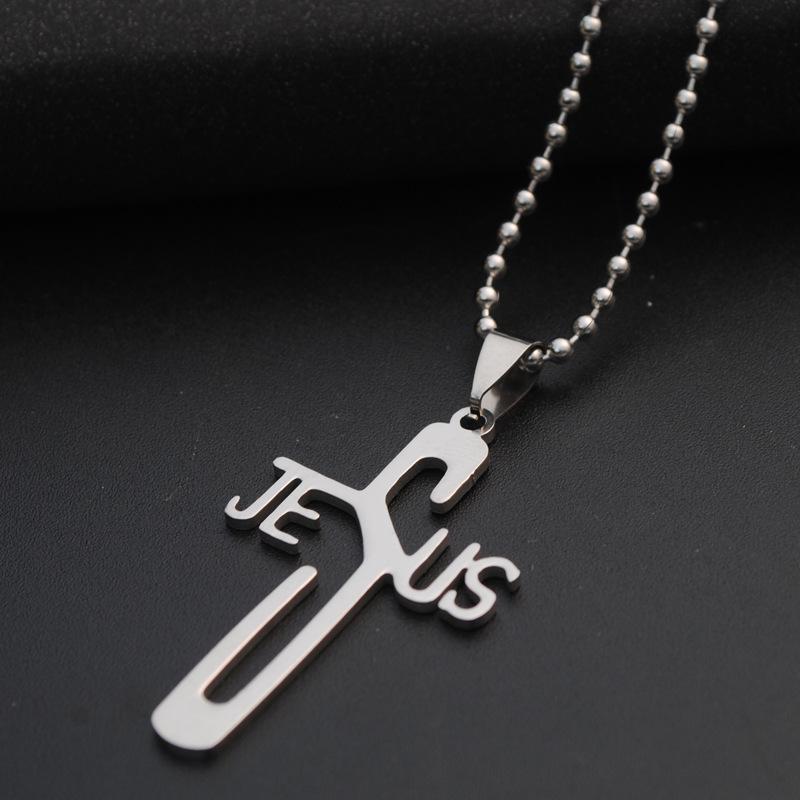 

Christian faith English Jesus necklace stainless steel English letter JESUS cross necklace personality letter cross