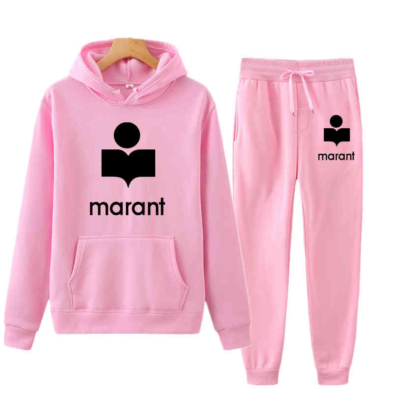 

Marant Tracksuit 2 Piece Set Women Oversize Hoodies Sweatshirt Sweatpants Joggers Sport Pant Suits Femme Outfits Sweatsuits, Red-h