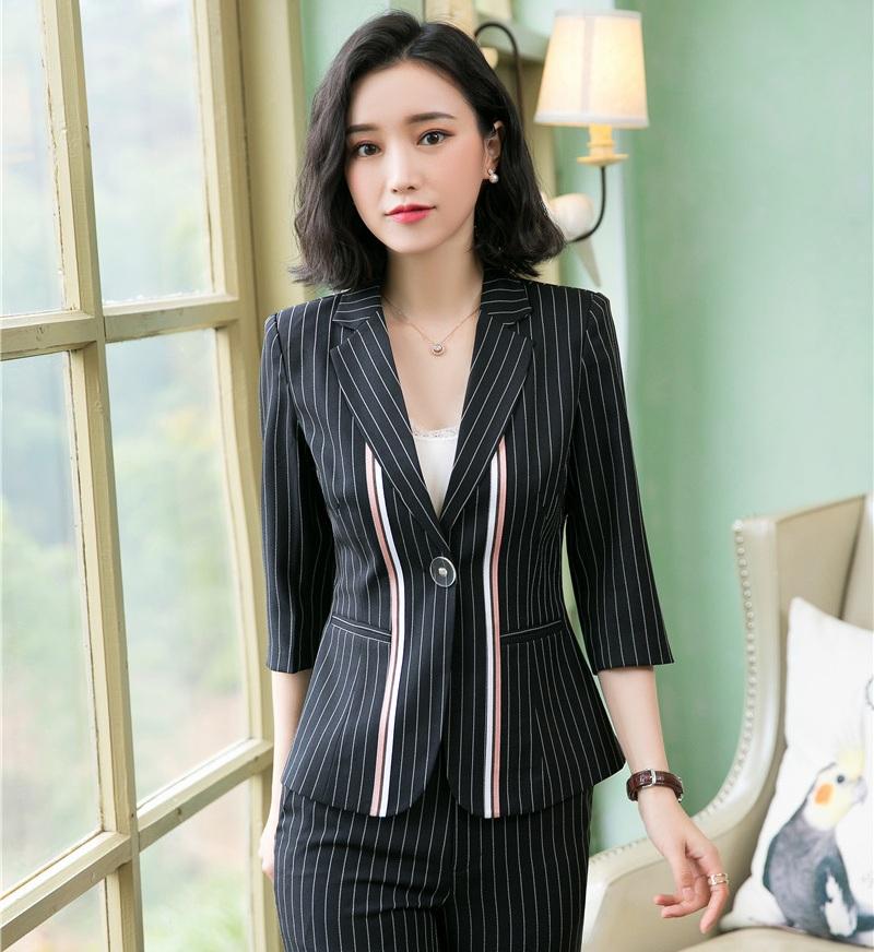 

New 2020 Fashion Casual Women Blazers and Jackets Half Sleeve Office Ladies Work Wear Clothes Elegant Black Striped