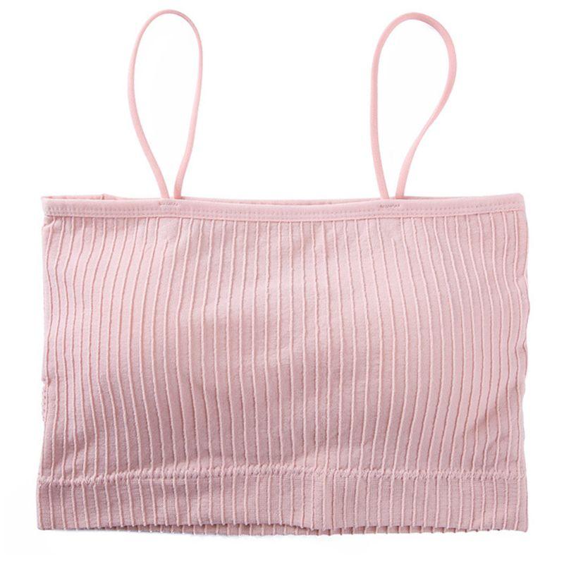 

Girls Spaghetti Strap Bandeau Tube Top Ribbed Knit Wirefree Basic Camis Vest Removable Padded Casual Wrapped Chest Bustier, Gray