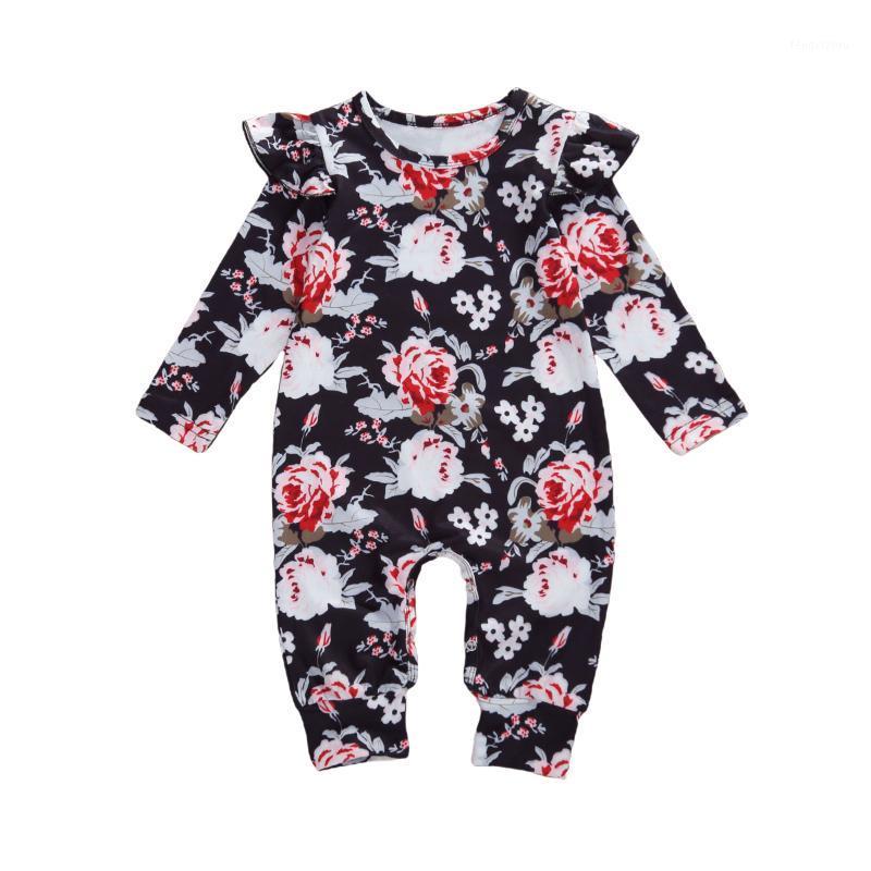 

Newborn Infant Baby Girls Spring Autumn Creative Floral Printing Sleeve Round Collar Rompers 0-18M1, As pic