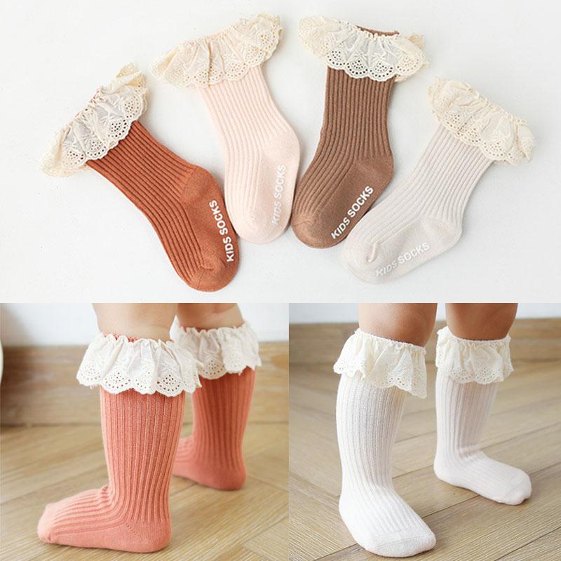 

Baby socks New Kids Toddlers Girls Knee High Long Soft Cotton Lace Baby Children Socks Girl 0 to 3 years, Ivory