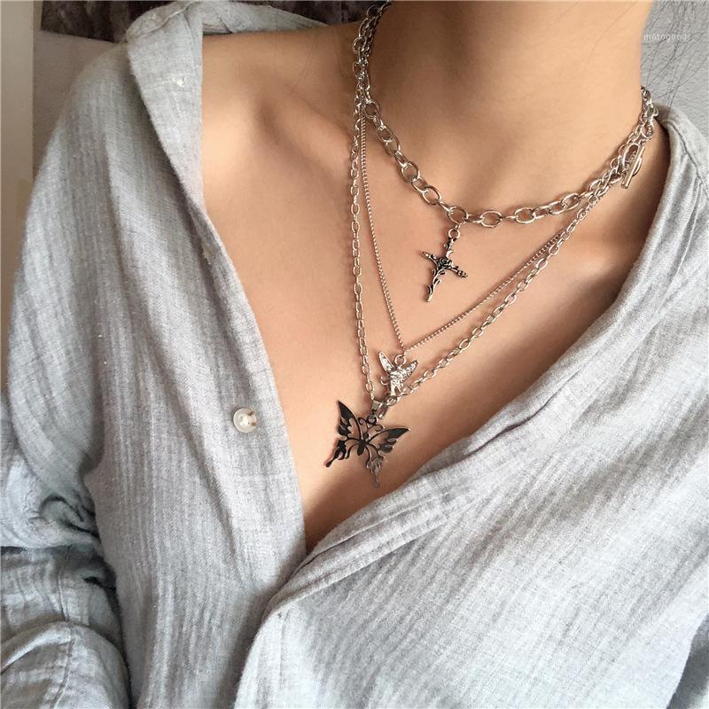 

Cross Angel butterfly multilayered necklace set for men women punk hip-hop disco dance necklace1